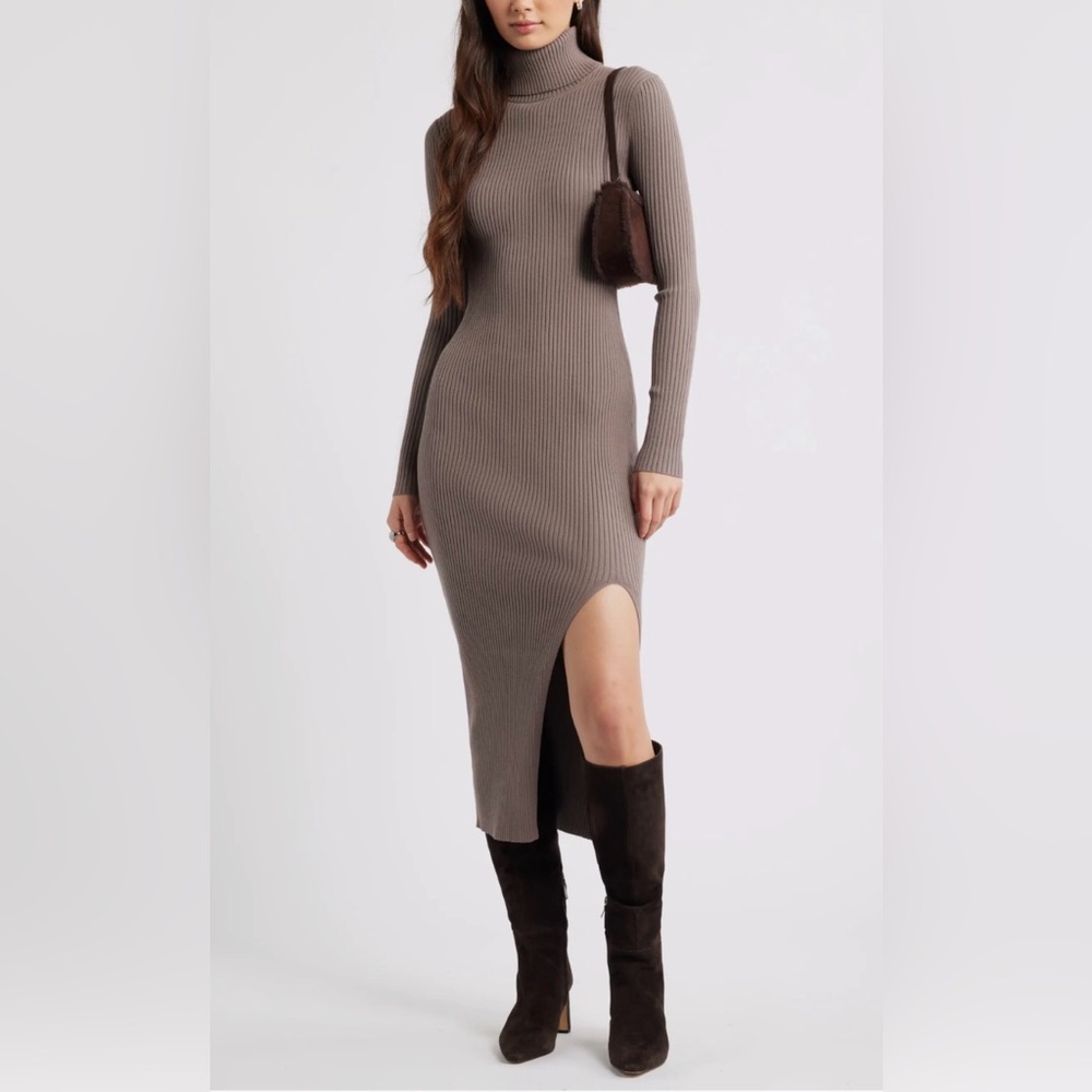 32. Open edit $89 Rib Long Sleeve Turtleneck Sweater Dress